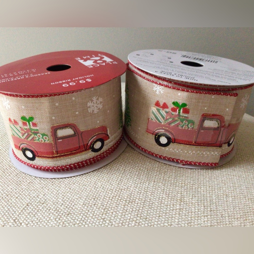 COPY - 2 Rolls Christmas Red Truck Wired Ribbon